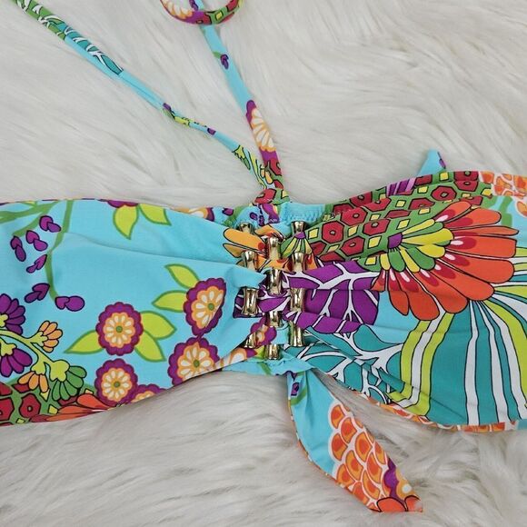Trina Turk Floral Print Halter Bandeau Size 6 Swim Bikini Top Only - Picture 2 of 7